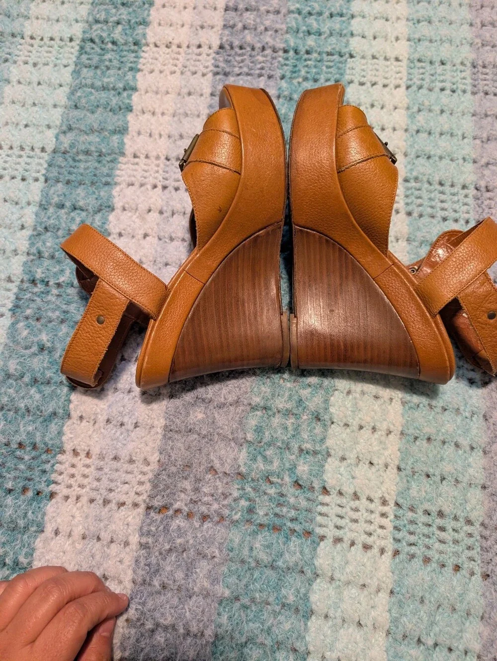 Via Spiga Leather Tan Buckle Sandal Wedges  Women Size 8